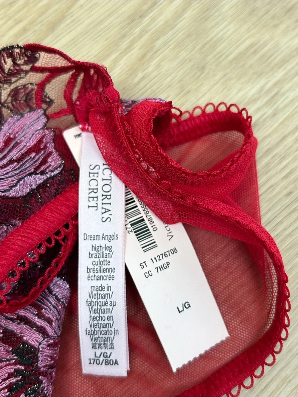 NWT Victoria's Secret Dream Angels High-Leg Brazilian Embroidered Panty L